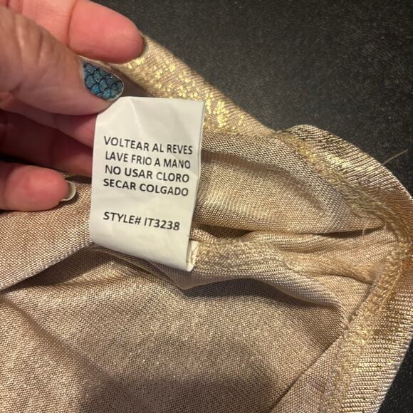 Kiwi Club Gold Metallic Polyester Blend Button Up Shirt Women's Size Small S - Picture 8 of 8